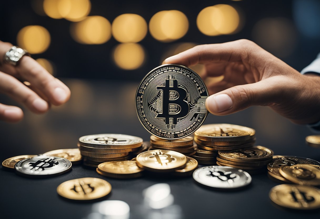 Una persona intercambiando efectivo por bitcoins en un lugar de inversión no tradicional